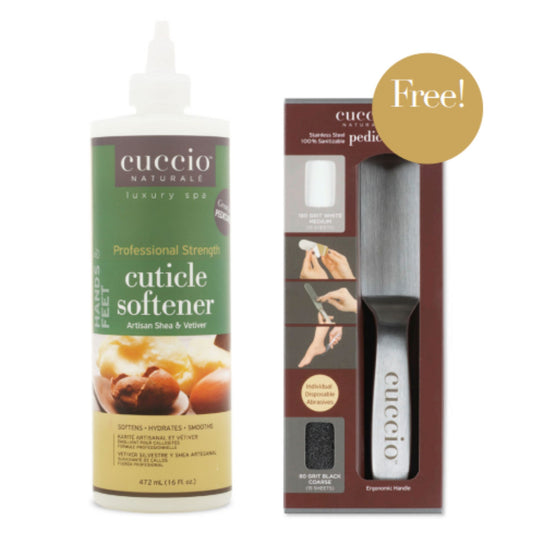 BOGO: Buy a 472mL (16 fl. oz.) Cuticle Softener and get a Stainless Steel Pedicure File Kit FREE!
