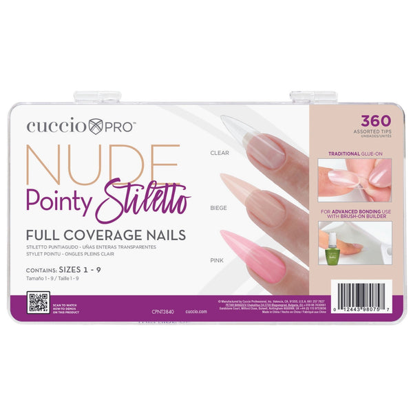 Full Coverage Nail Tips - Assorted Nude Stiletto - 360 Count