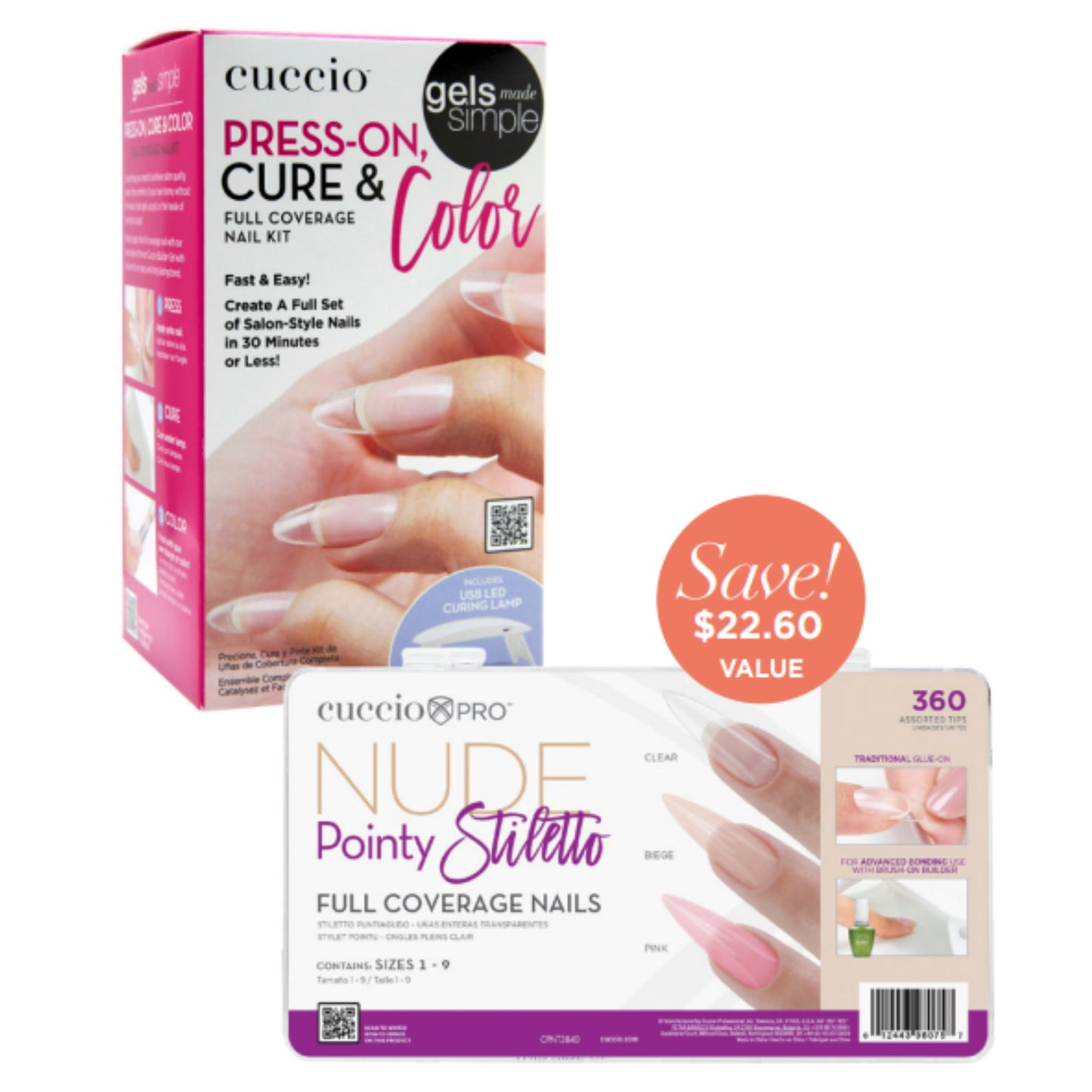 Bundle: Press, Cure & Color Kit + Full Coverage Nail Tips Set 360 count