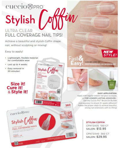 Full Coverage Nail Tips - Stylish Coffin -100 Count