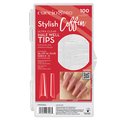 Half Well Nail Tips - Stylish Coffin - 100 Count