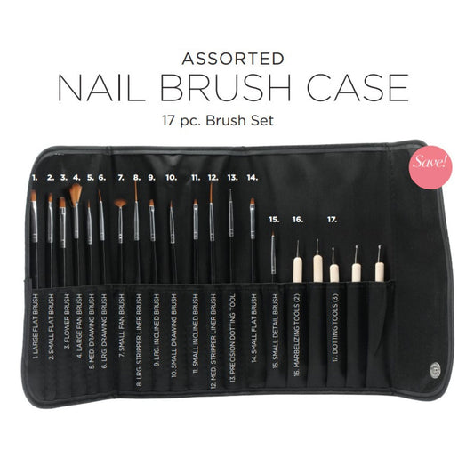 1/2 OFF! 17 pc. ASSORTED NAIL BRUSH with CASE, Brush Set