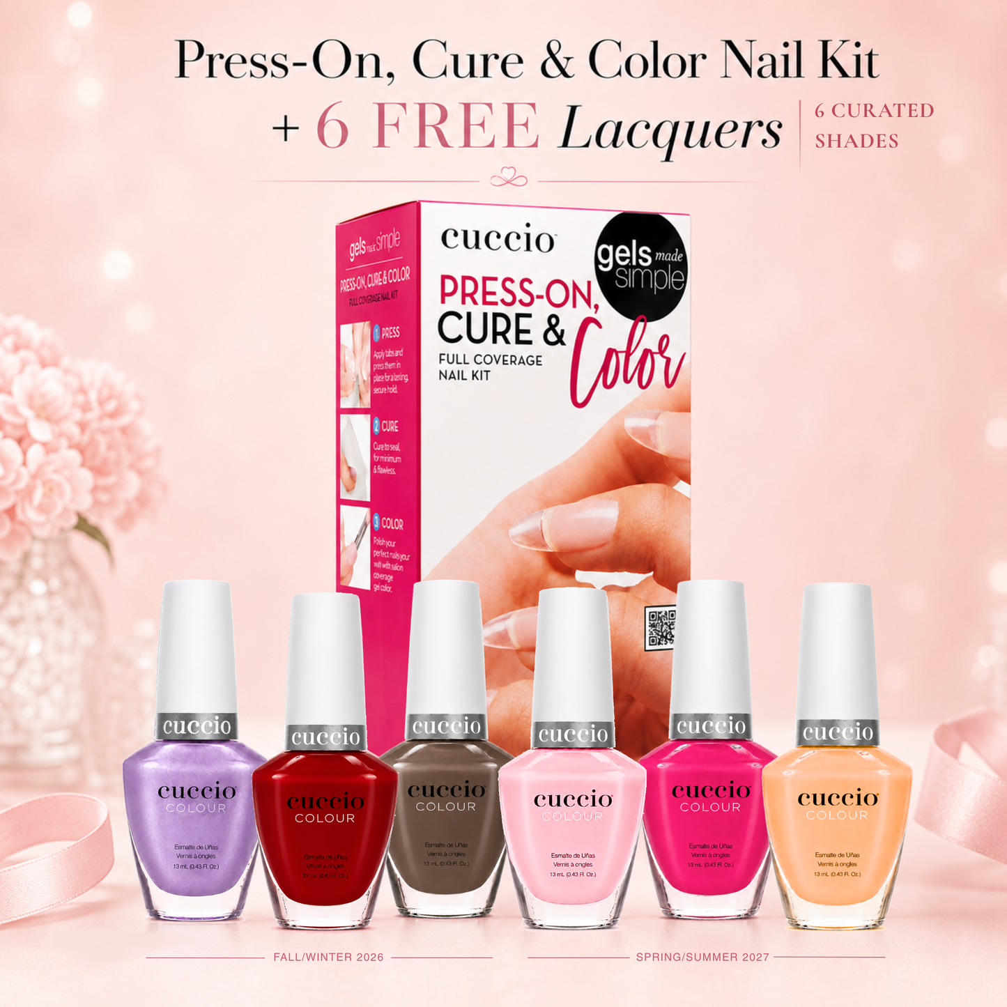 Press-On Cure & Color Nail Kit + 6 FREE Lacquers